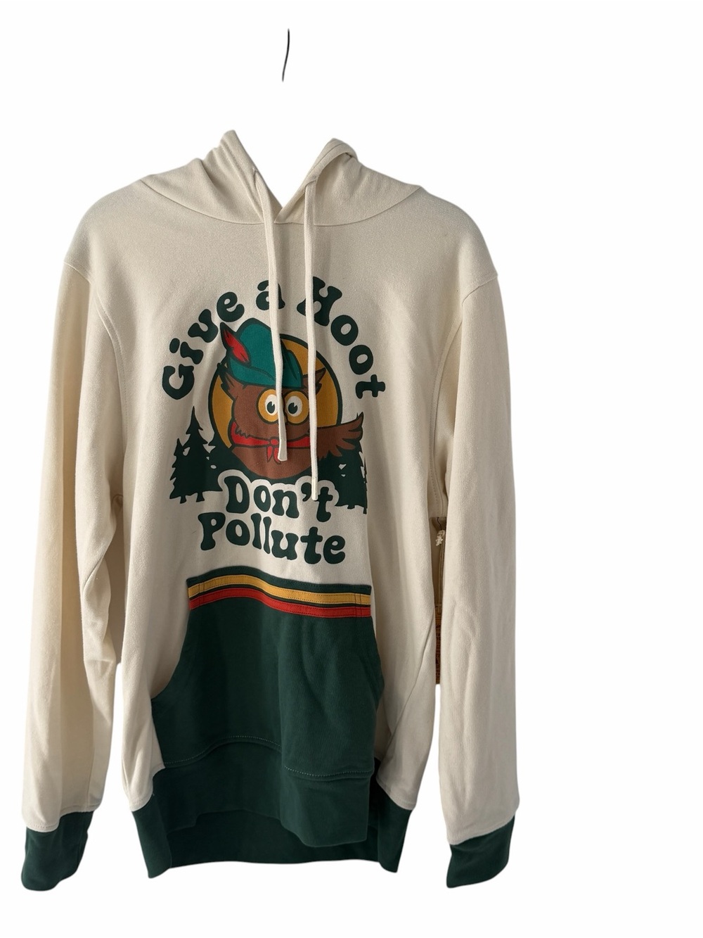 Give a Hoot Don't Pollute Hooded Sweatshirt Unisex Sz S Gorpcore Cabincore Cozy